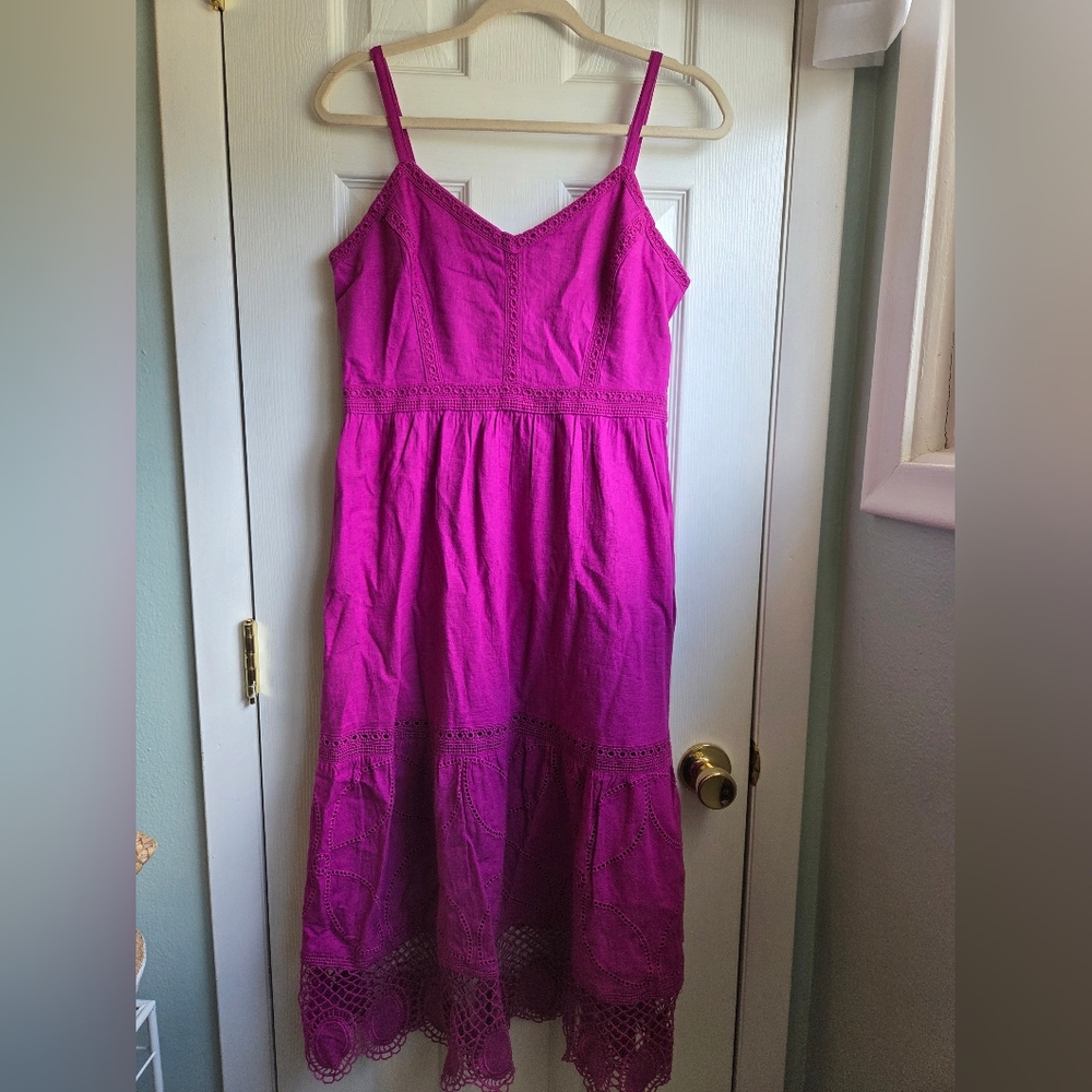 Loft Lace Trim Linen Blend Dress